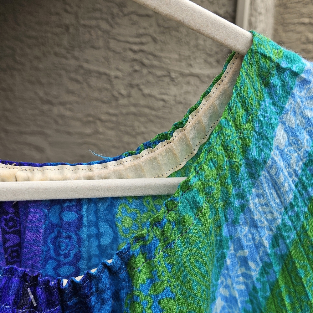 Vintage Vibrant Blue and Green Striped Kaftan - Picture 4 of 7